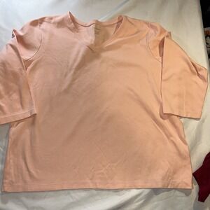 L.L. Bean T Shirt Womens Size XL Pink Long Sleeve V Neck Cotton Staple 331